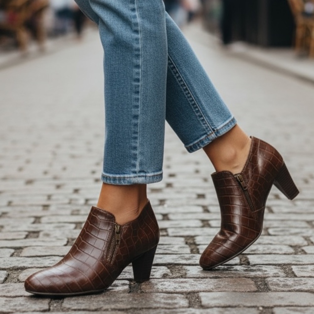 Rialto Faux Crocodile Closed Toe Heels